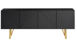 Meuble TV design noir et métal doré L140 cm OZEN