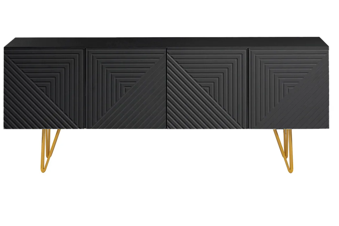 Meuble TV design noir et métal doré L140 cm OZEN