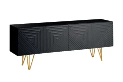 Meuble TV design noir et métal doré L140 cm OZEN