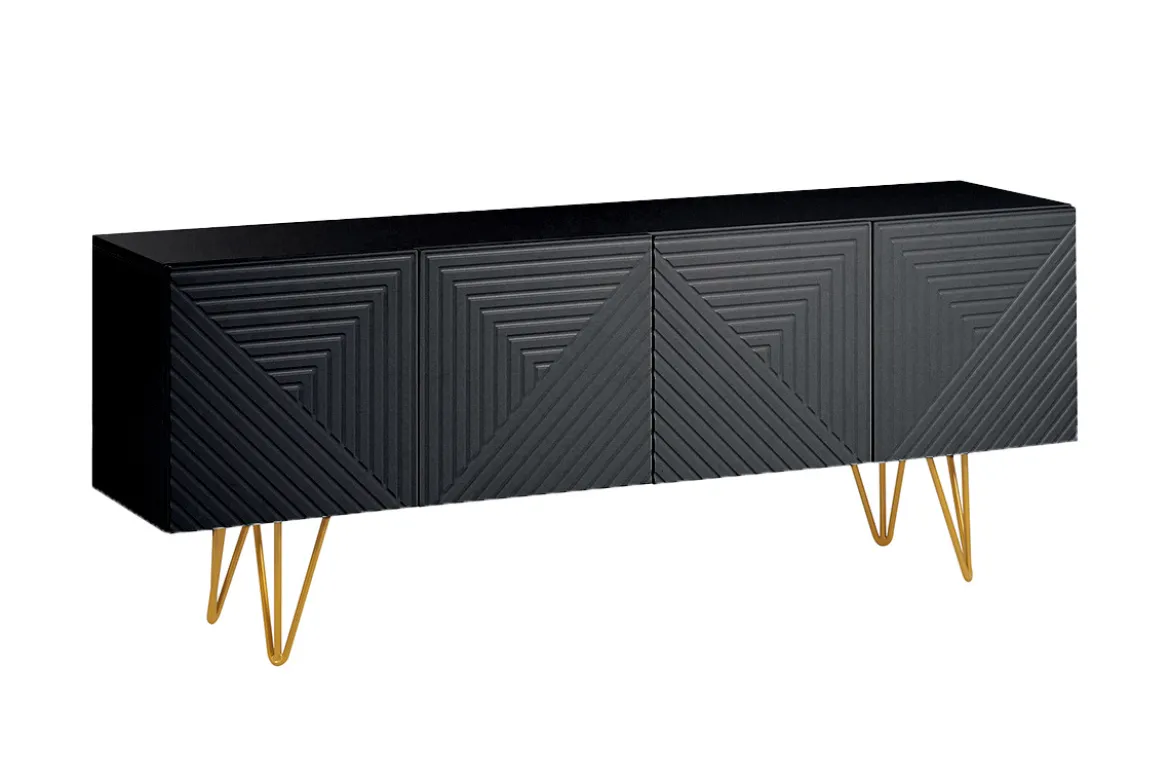 Meuble TV design noir et métal doré L140 cm OZEN