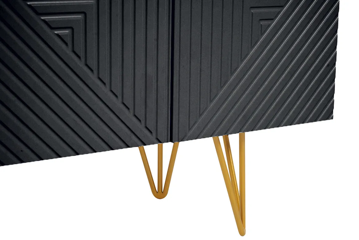 Meuble TV design noir et métal doré L140 cm OZEN