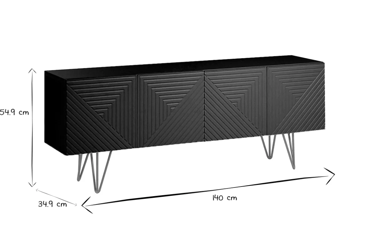 Meuble TV design noir et métal doré L140 cm OZEN