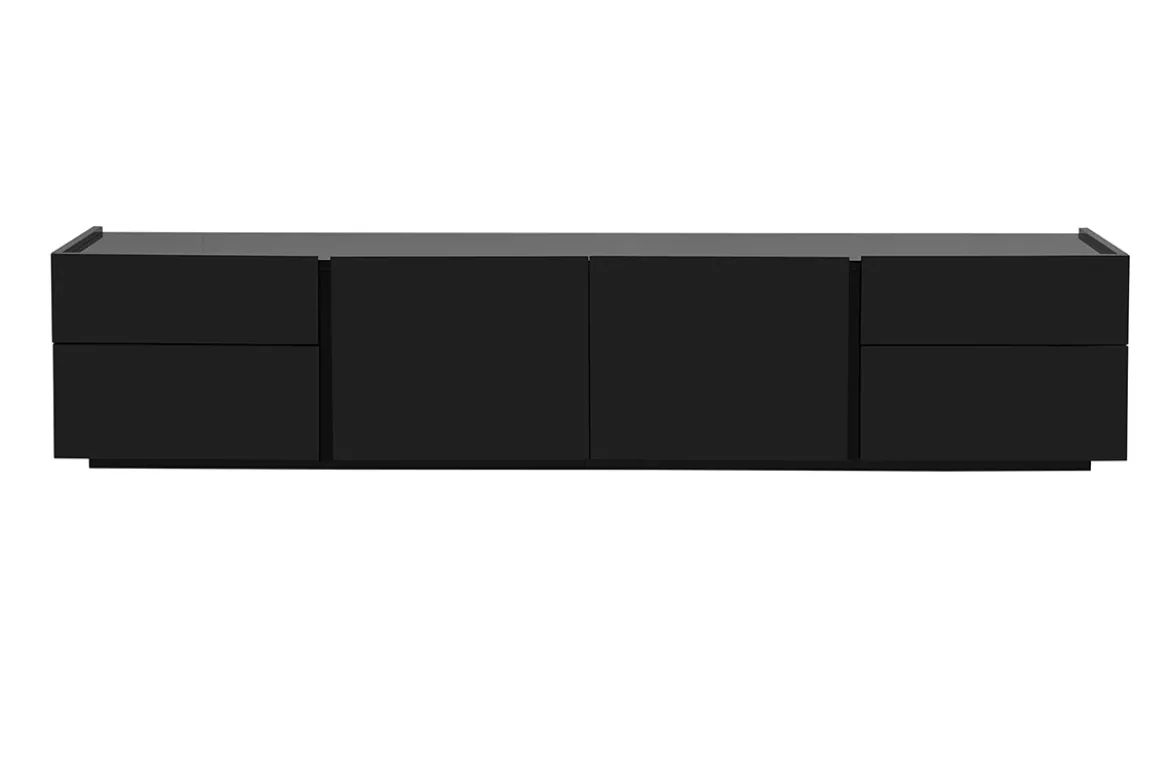 Meuble TV design noir laqué brillant avec rangements L200 cm ISAURE