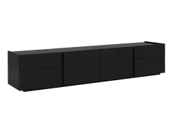 Meuble TV design noir laqué brillant avec rangements L200 cm ISAURE