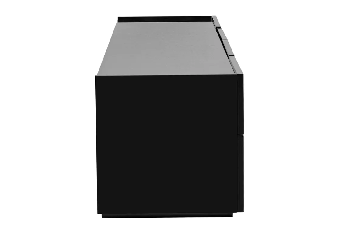 Meuble TV design noir laqué brillant avec rangements L200 cm ISAURE