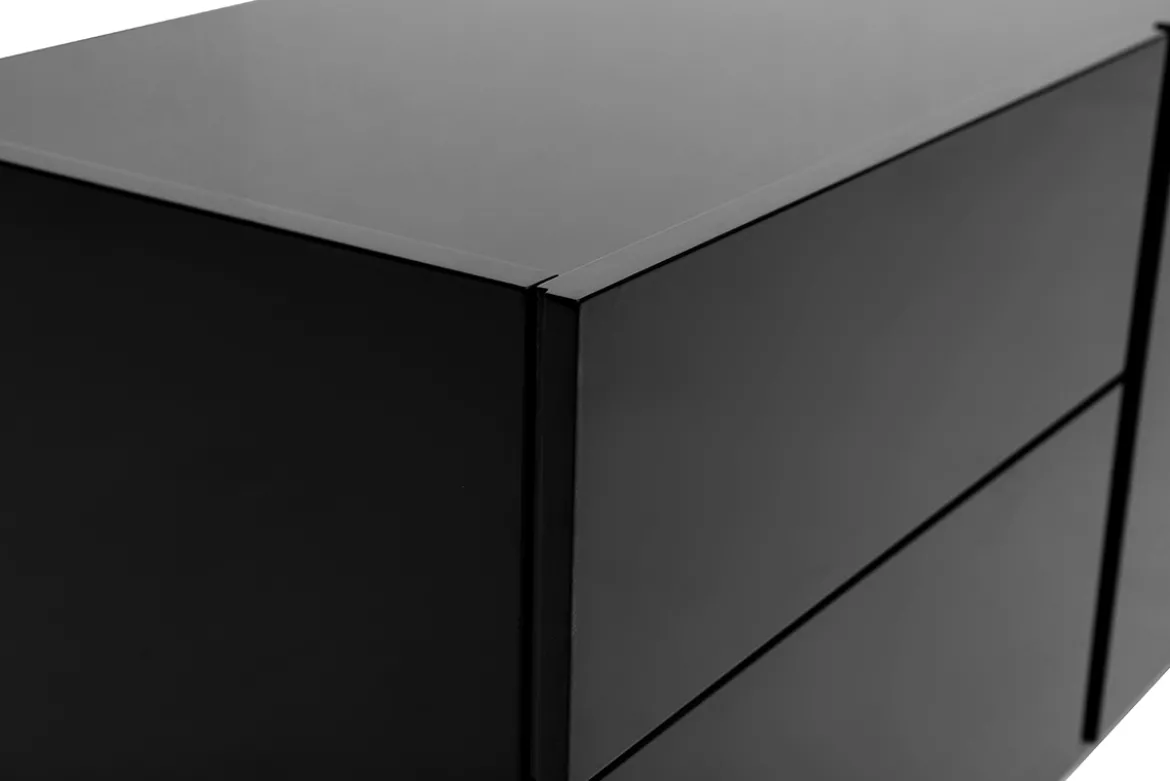 Meuble TV design noir laqué brillant avec rangements L200 cm ISAURE