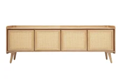 Meuble TV en bois clair frêne et cannage rotin L200 cm ELSY