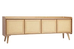 Meuble TV en bois clair frêne et cannage rotin L200 cm ELSY