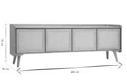 Meuble TV en bois clair frêne et cannage rotin L200 cm ELSY