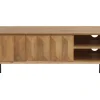 Meuble TV en bois clair manguier massif gravé et métal noir L120 cm AGRA