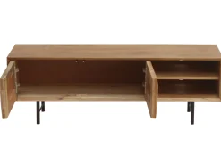 Meuble TV en bois clair manguier massif gravé et métal noir L120 cm AGRA