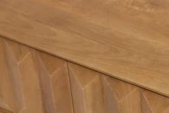 Meuble TV en bois clair manguier massif gravé et métal noir L120 cm AGRA