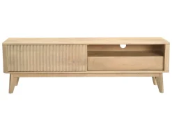 Meuble TV en bois clair manguier massif avec porte coulissante L160 cm ALDA