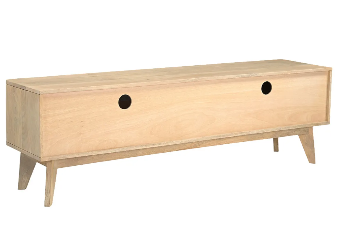 Meuble TV en bois clair manguier massif avec porte coulissante L160 cm ALDA