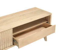 Meuble TV en bois clair manguier massif avec porte coulissante L160 cm ALDA