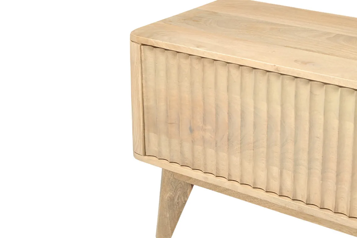 Meuble TV en bois clair manguier massif avec porte coulissante L160 cm ALDA