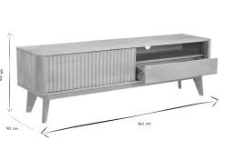 Meuble TV en bois clair manguier massif avec porte coulissante L160 cm ALDA