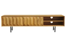 Meuble TV en bois clair manguier massif gravé L160 cm AGRA