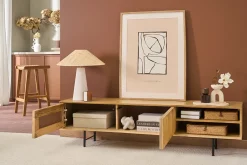 Meuble TV en bois clair manguier massif gravé L160 cm AGRA