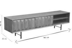 Meuble TV en bois clair manguier massif gravé L160 cm AGRA