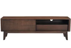 Meuble TV en bois foncé manguier massif avec porte coulissante L160 cm ALDA