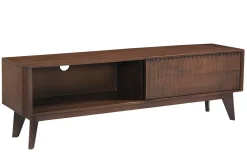 Meuble TV en bois foncé manguier massif avec porte coulissante L160 cm ALDA
