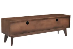 Meuble TV en bois foncé manguier massif avec porte coulissante L160 cm ALDA