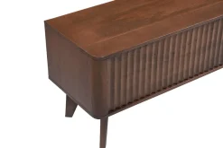 Meuble TV en bois foncé manguier massif avec porte coulissante L160 cm ALDA