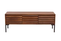 Meuble TV en bois foncé manguier massif et métal noir 3 portes L120 cm ONDA