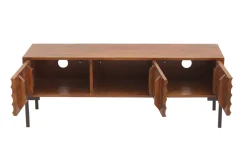 Meuble TV en bois foncé manguier massif et métal noir 3 portes L120 cm ONDA