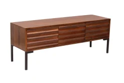 Meuble TV en bois foncé manguier massif et métal noir 3 portes L120 cm ONDA
