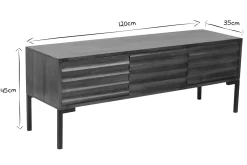 Meuble TV en bois foncé manguier massif et métal noir 3 portes L120 cm ONDA