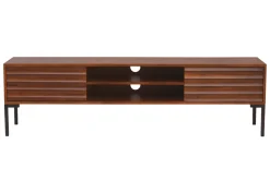 Meuble TV en bois foncé manguier massif et métal noir 2 portes L160 cm ONDA
