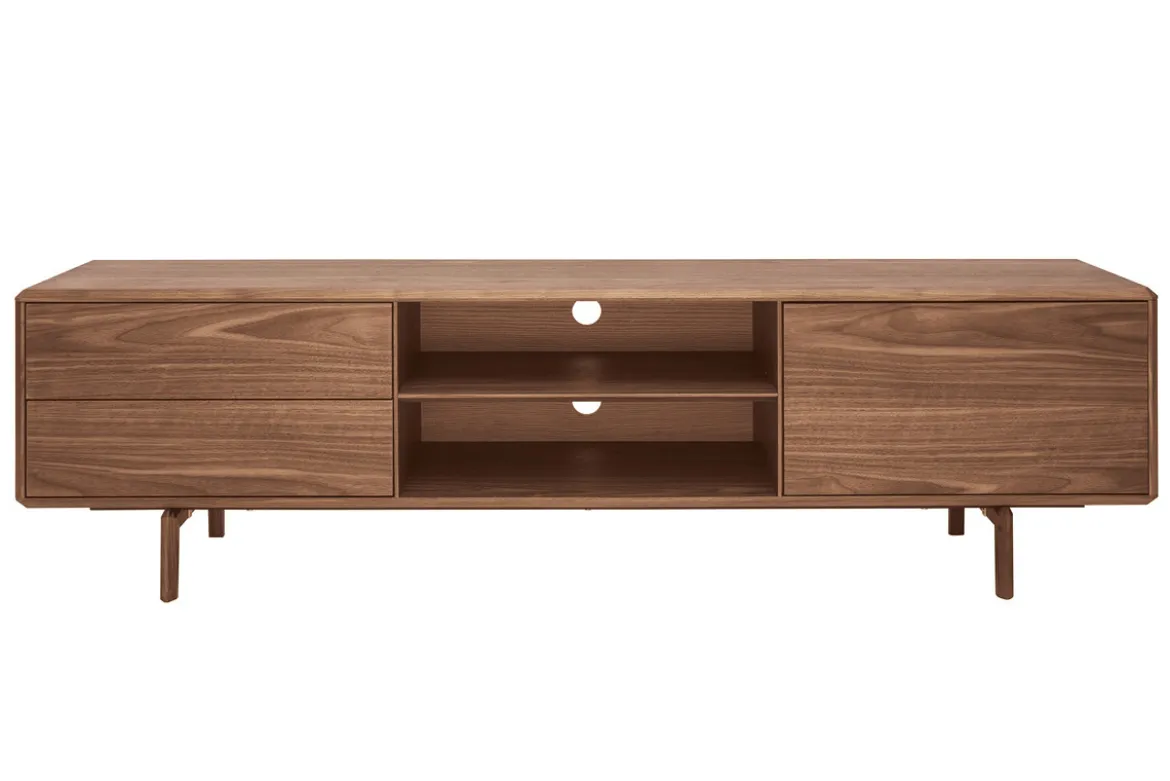 Meuble TV en bois foncé noyer 1 porte 2 tiroirs L180 cm SUVA