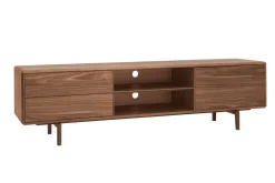 Meuble TV en bois foncé noyer 1 porte 2 tiroirs L180 cm SUVA