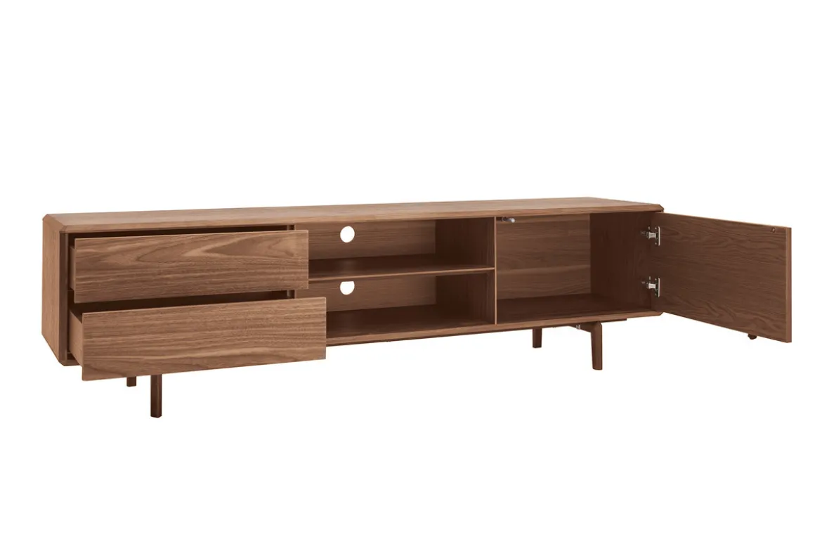 Meuble TV en bois foncé noyer 1 porte 2 tiroirs L180 cm SUVA