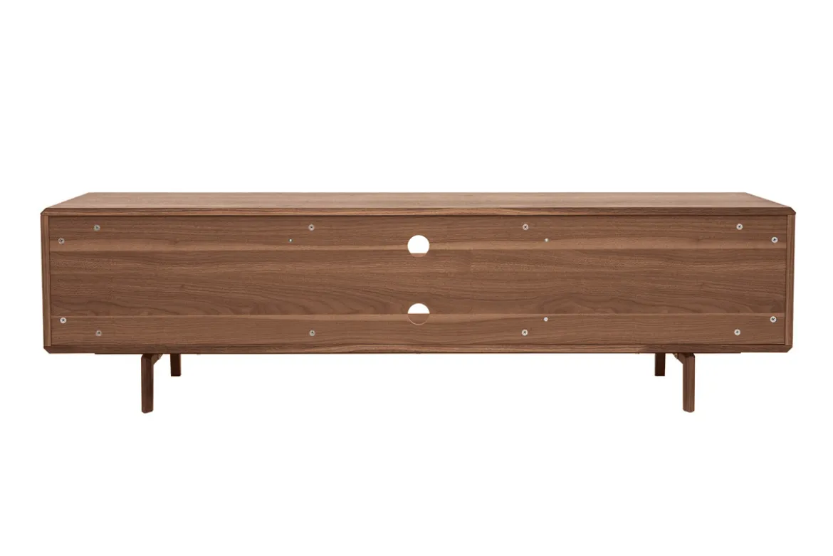 Meuble TV en bois foncé noyer 1 porte 2 tiroirs L180 cm SUVA