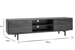 Meuble TV en bois foncé noyer 1 porte 2 tiroirs L180 cm SUVA