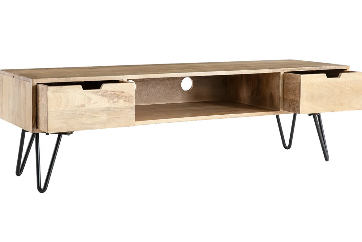 Meuble TV en bois manguier massif et métal noir L150 VIBES
