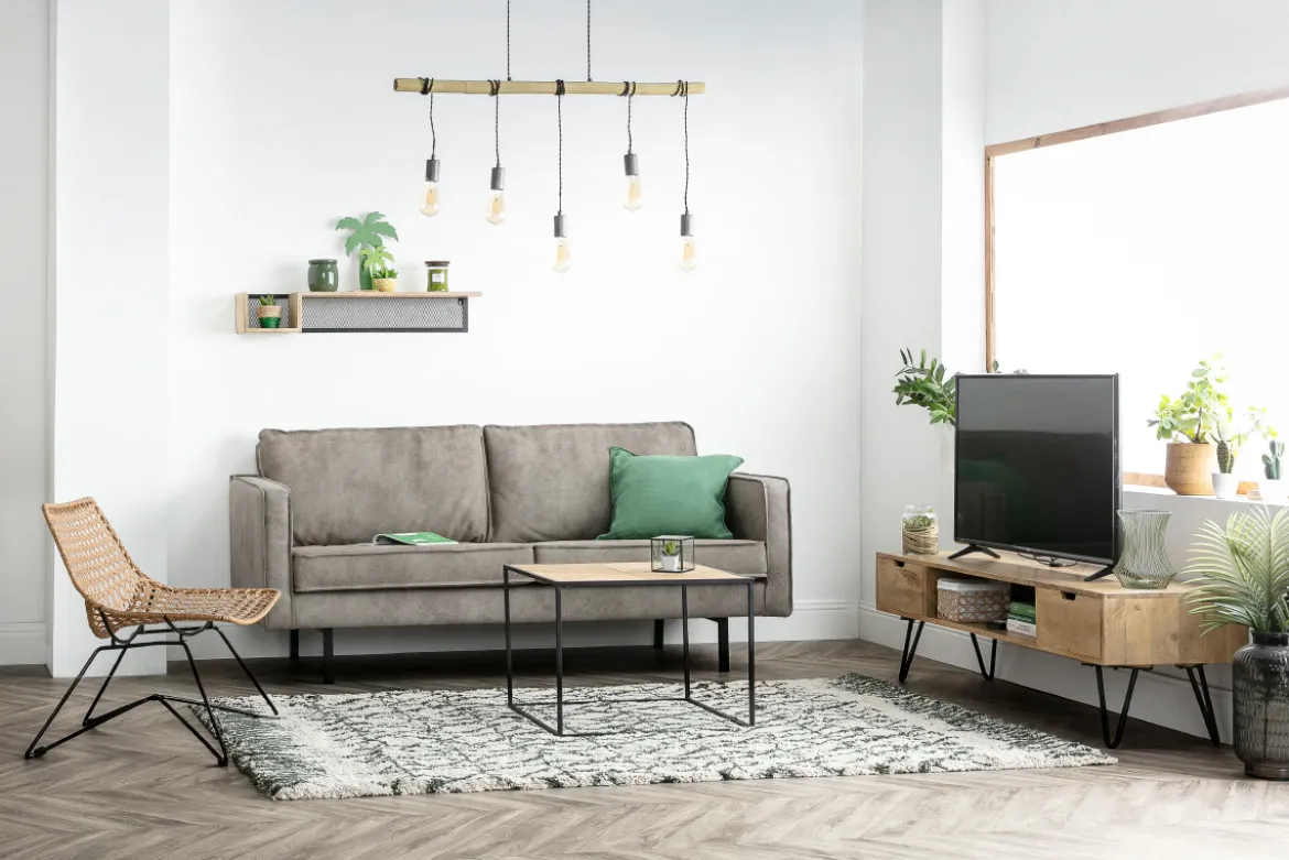 Meuble TV en bois manguier massif et métal noir L150 VIBES