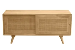 Meuble TV en bois manguier massif et cannage rotin L110 cm ACANGE