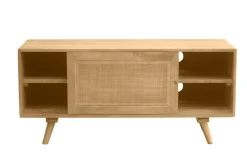 Meuble TV en bois manguier massif et cannage rotin L110 cm ACANGE