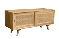 Meuble TV en bois manguier massif et cannage rotin L110 cm ACANGE