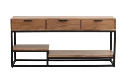 Meuble TV en bois massif et métal noir L115 cm WARREN