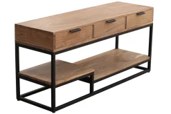 Meuble TV en bois massif et métal noir L115 cm WARREN