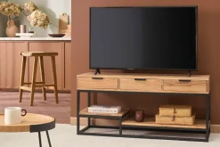 Meuble TV en bois massif et métal noir L115 cm WARREN
