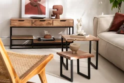 Meuble TV en bois massif et métal noir L115 cm WARREN
