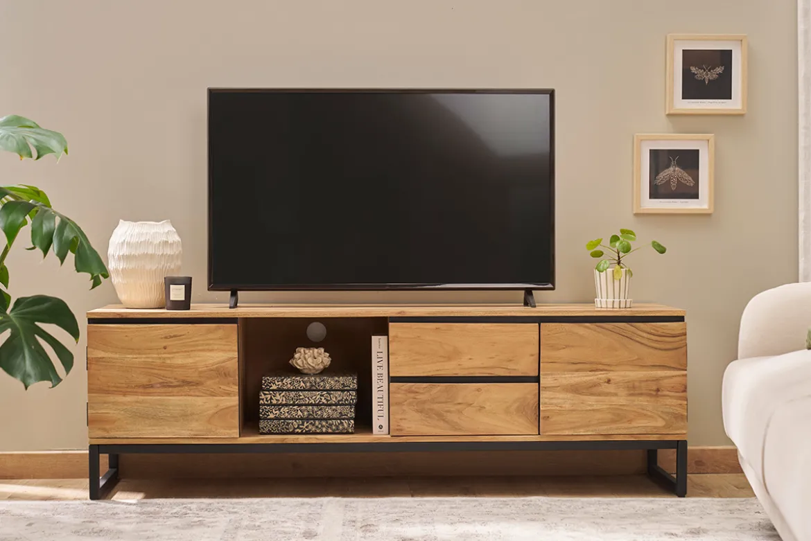Meuble TV en bois massif L160 cm HOORN