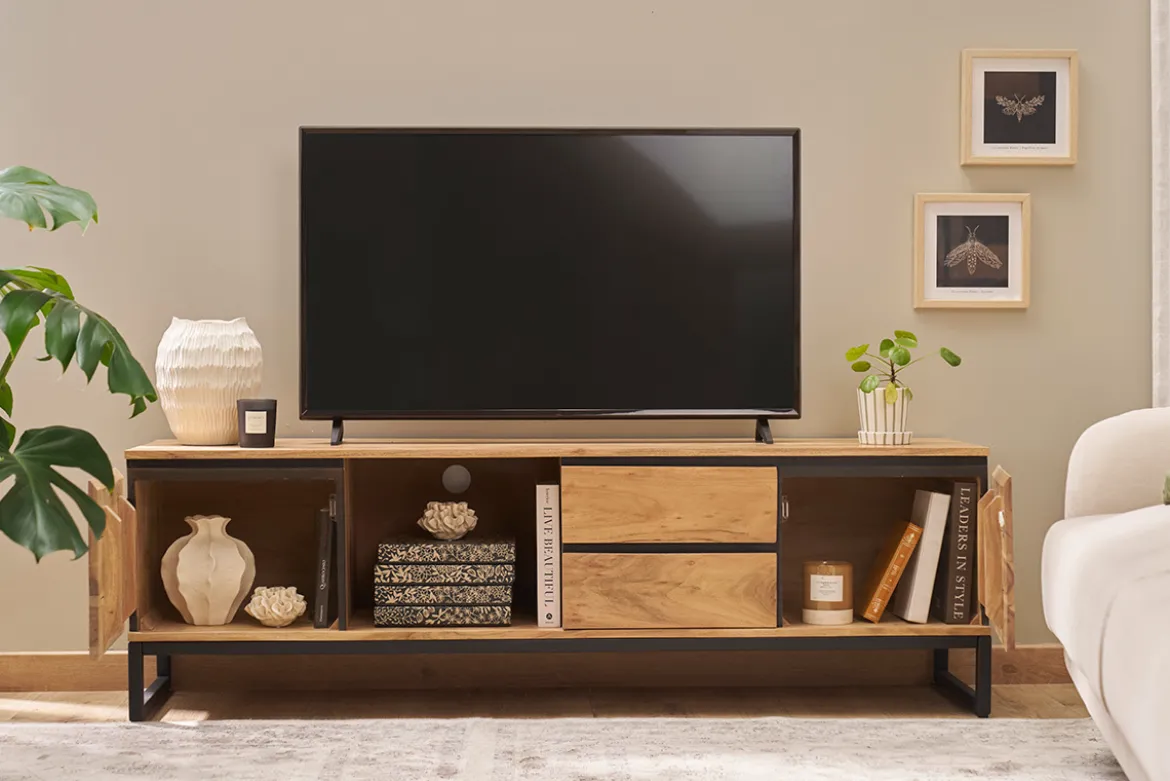 Meuble TV en bois massif L160 cm HOORN
