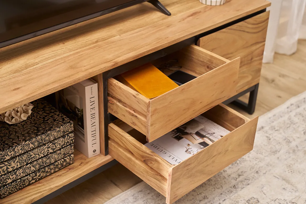 Meuble TV en bois massif L160 cm HOORN